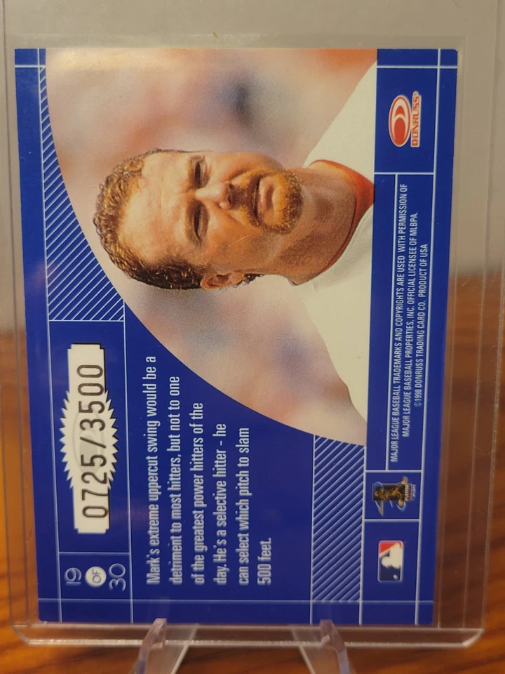 1998 Donruss Elite CRAFTSMEN BLUE #19 Mark McGwire RARE FOIL INSERT /3500 - Image 2 of 4