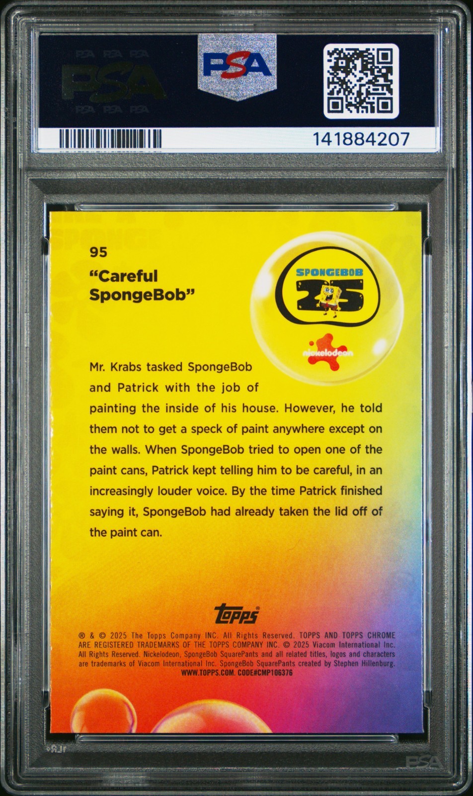 2025 Topps Chrome Spongebob Careful SpongeBob Kelp Green PSA 8 view 2