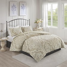 Tufted Chenille Cotton Comforter, All Season Bedding Set, Matching Shams, Vio...