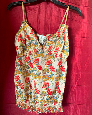 Studio M Ivory Multicolor Floral Camisole Top Adjustable Spaghetti Straps M