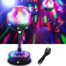 6 inch Mirror Disco Ball with 24 LEDs 5-9 RPM Adjustable Rotating Motor