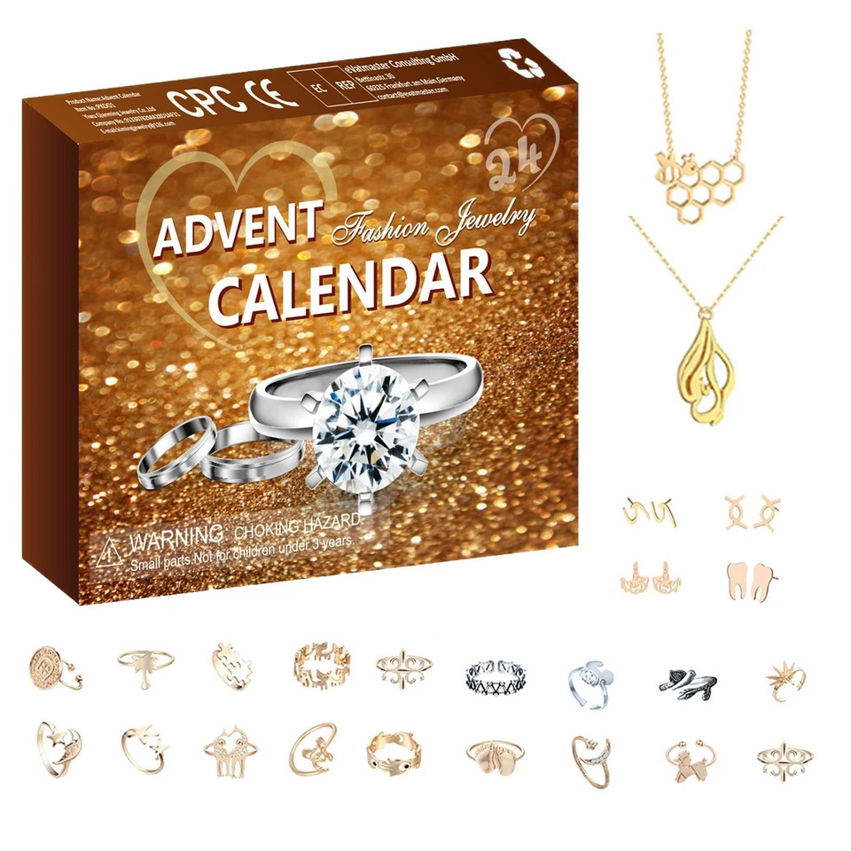 2025 Joyería de Navidad Calendario de Adviento 24 días para mujer Anillo Colgante Kit Dorado Foto 2 de 4