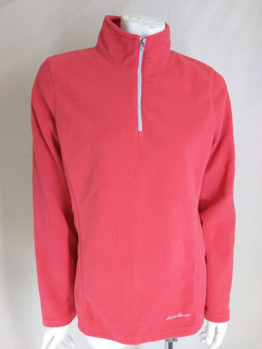 $60 NWT EDDIE BAUER M Pullover Fast Fleece 1/4-Zip Solid Coral Pink - Picture 1 of 9