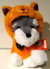 Dog Plush Stuffed Animal w/ Orange Cat Hoodie - 10" Soft Plushie Dog Toy Cuddler