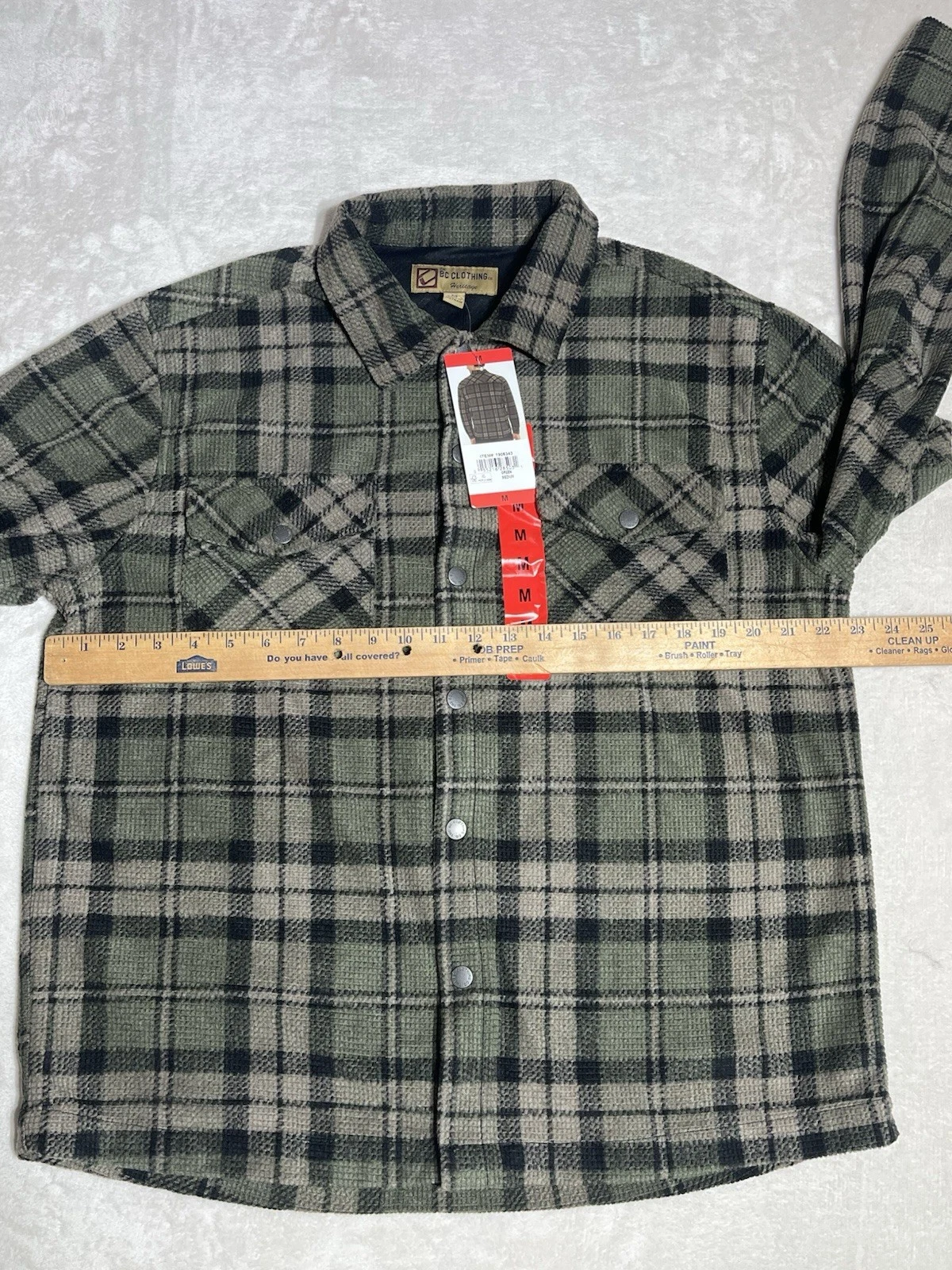 BC Clothing Heritage Mens M Green Plaid Waffle Knit Lined Shirt Jacket Shacket image 5
