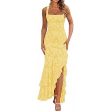 BORIFLORS Women's Elegant Ruched Floral Maxi Wedding Guest Dress size XS-XL