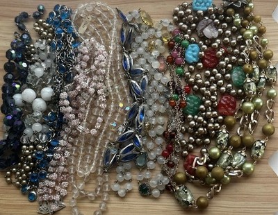Vintage Glass Bead Necklace Lot Harvest Craft Repair  Broken Wear 10pcs! 24oz