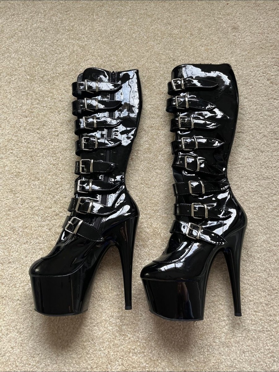 NWOT Pleaser Adore-2043 Buckle Knee High Heeled Boots Size 8 View 3