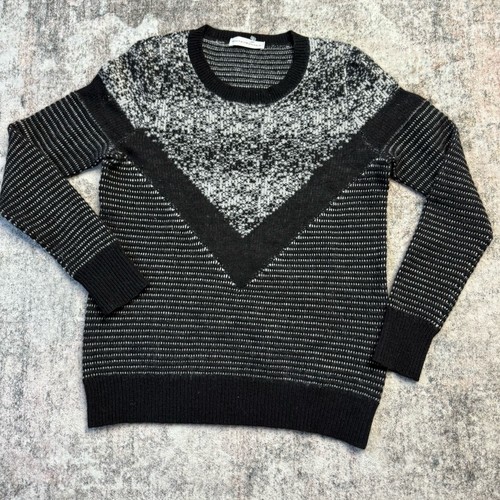 White + Warren Cashmere Pullover Sweater Women's Small Ivory Black Abstract Cozy