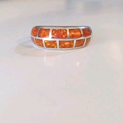 vintage size 6.5 Escorcia orange FIRE OPAL inlay 950 Sterling Silver RING 4.5 gm