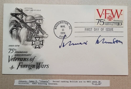 James E. "Johnnie Johnson" British World War 2 ACE Signed  First Day Cover 1974