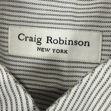 Craig Robinson New York Linen Shirt Large Gray Stripes Button Band Collar