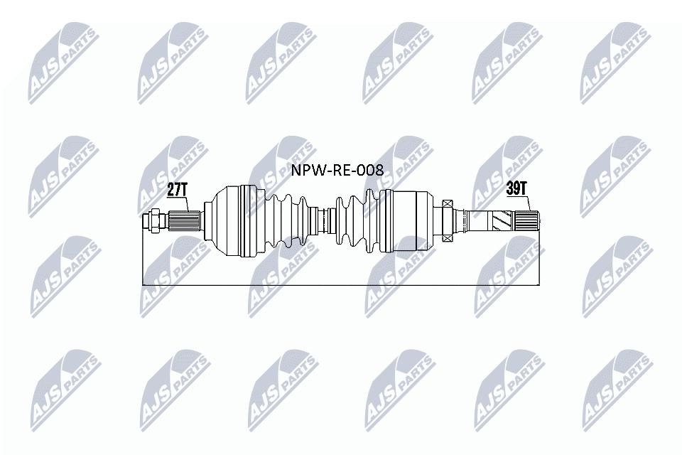 NTY Drive Shaft NPW-RE-008 For Opel Renault Front Axle Right 1015 mm