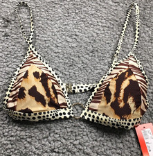 RI Resort River Island Womens Swimwear Bikini Top Sz 8 Beige Animal Print NWT