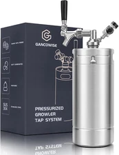 128OZ Mini Keg Growler, Pressurized Home Dispenser System with Self-Closing Desi