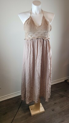 LILBETTER Womens Beach Crochet Backless Bohemian Halter Maxi Long Dress,Khaki  S | eBay