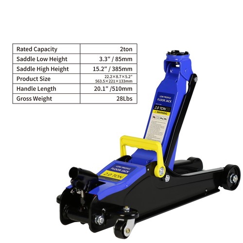 2 Ton Low Profile Floor Jack Heavy Duty & 3 Ton Jack Stand & Tire Repair Kit - Picture 2 of 9