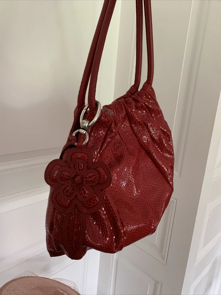 Brighton Red Patent Leather Mock Snake Skin Shoulder Bag Purse Shiny Rare