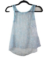Vintage 80s Capezio Crop Top Floral Made In USA Sheer Blue Tank NWT Deadstock