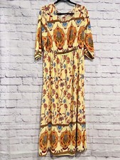 SHEIN Yellow Boho Floral Print Maxi Dress Size XL 3/4 Sleeves Long Lightweight