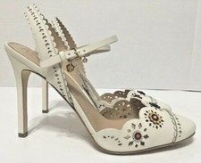 Tory Burch Marguerite Perforated Slingback High Heels Ivory Floral Leather Sz 10