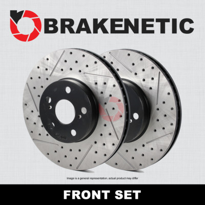 FRONT SET BRAKENETIC Premium Drilled Slotted Brake Disc Rotors BNP42061.DS