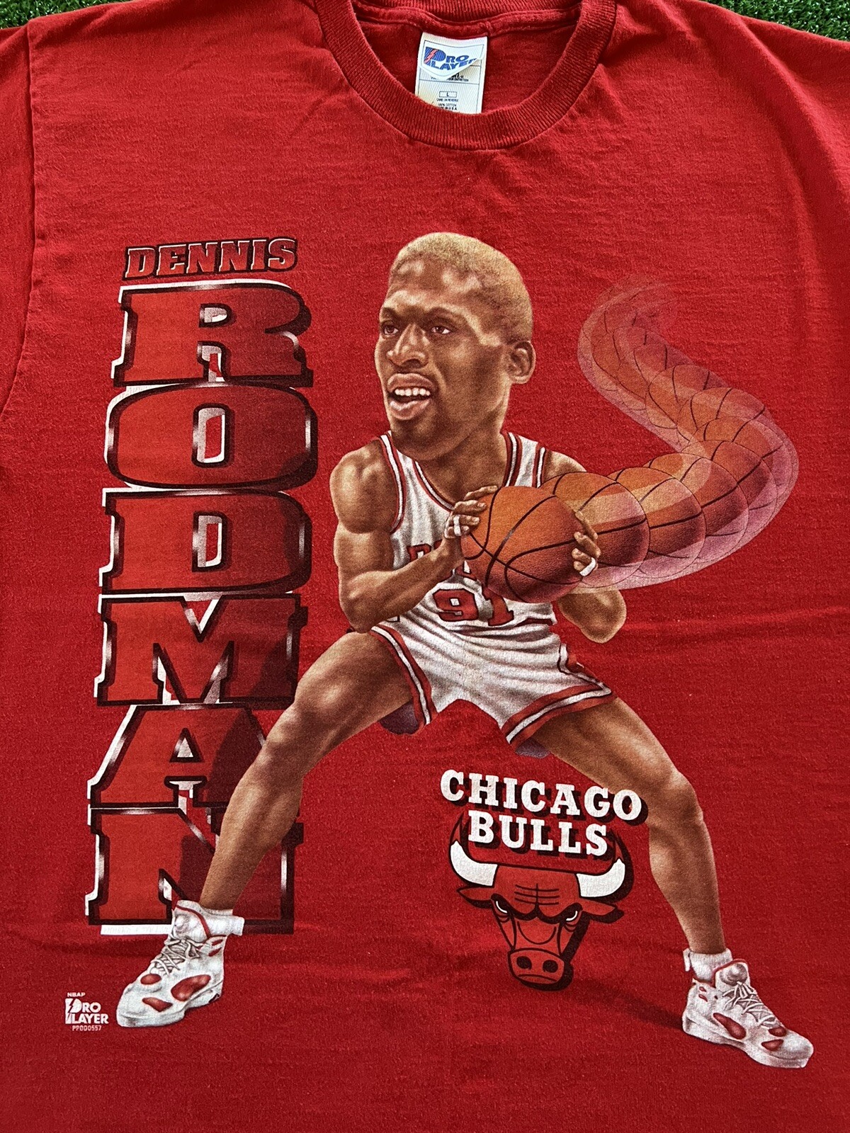 90s Chicago Bulls Dennis Rodman Caricature Cartoon NBA Vintage T-Shirt Mens  L