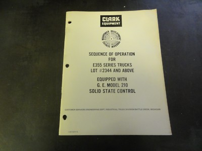 Clark Sequence of Operation for E355 Series Trucks Book Manual