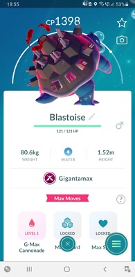  Non Shiny Gigantamax Blastoise (Gigadynamax Turtok) Pokemon GO  Registered