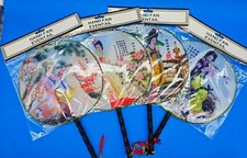 Lot of 4 Asian Hand Painted Lady Flowers Silk Paddle Fans 13", 1970s,