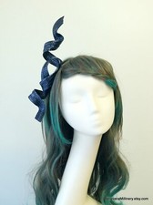 Fascinator Navy Blue Straw Ribbon Headband Wedding Guest Race Day Millinery