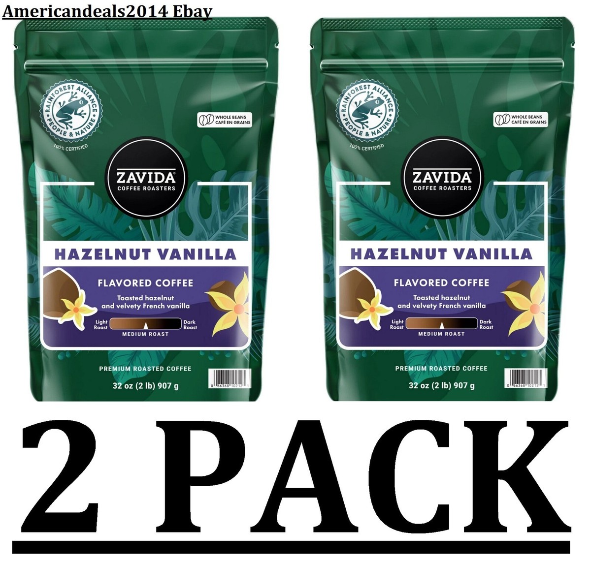 2 PACK - Zavida Coffee Whole Bean Coffee Hazelnut Vanilla 32 oz