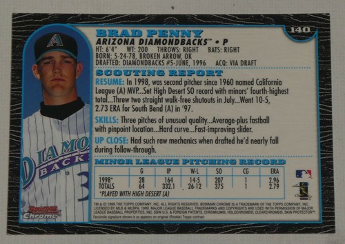 Brad Penny Signed 1999 Bowman Chrome Baseball Card #140 2003 Marlins Autograph - Picture 5 of 12