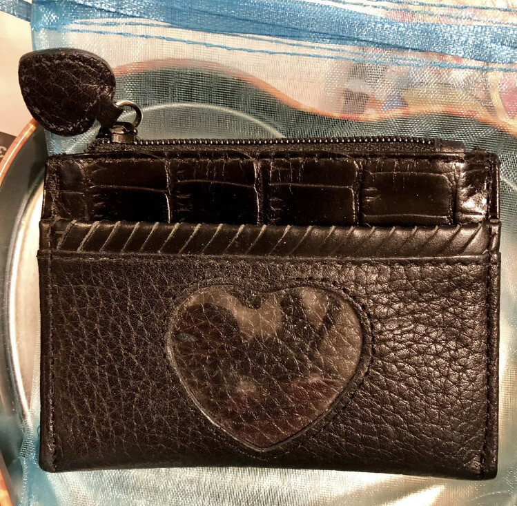 BRIGHTON Mini Wallet Coin Purse HEART Photo Holder Bl… Gem