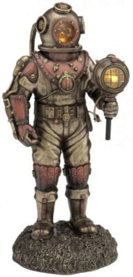Steampunk Diver Mariners Descent Bronze Figur Lichtfunktion 27 cm