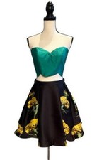 Terani Couture Black Green Satin Strapless Floral 2 Piece Dress Size 4 298