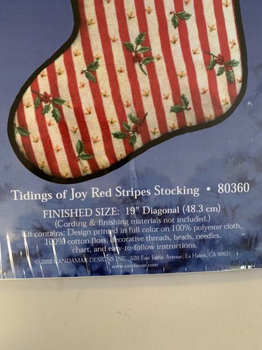 Candamar Designs Tidings Of Joy Red Stripes Stocking Embroidery Kit New Sealed - Picture 3 of 4