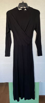 vince long sleeve draped dress Vince Women's Draped Wool-Blend Crewneck Midi-Dress - Black