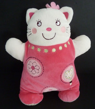 *. DOUDOU PELUCHE NICOTOY CHAT BLANC ROSE ROND FLEUR COEUR 23cm EXCELLENT ETAT*