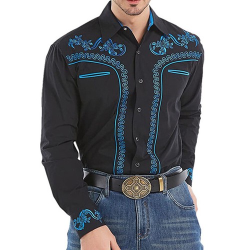 Hombres Camisetas Mangas Largas Prendas para el torso Blusa Camisa Estampado Occidental Formal ♡ - Imagen 11 de 19