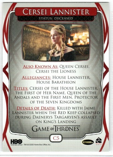 GAME OF THRONES THE COMPLETE SERIES THE CAST C5 INSERT CERSEI LANNISTER - Picture 2 of 2