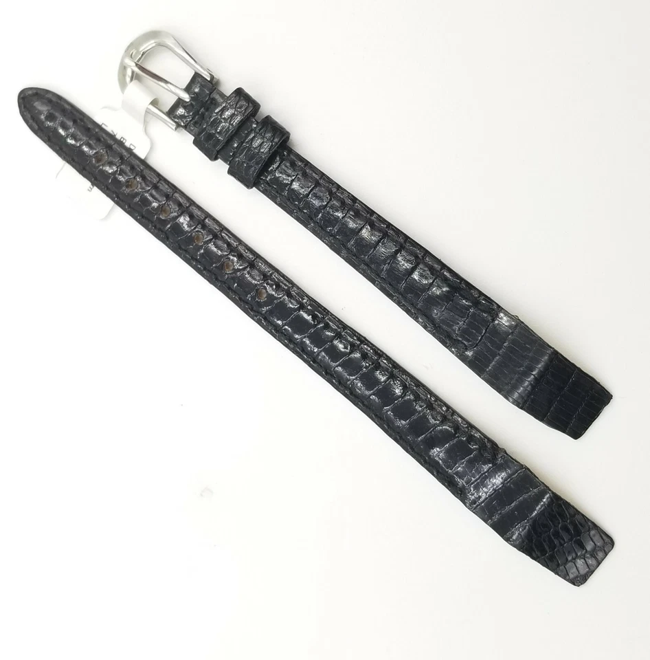 deBeer Genuine Lizard Watch Band 10mm Black 2 Piece Strap Silver Buckle - Image 2 of 4