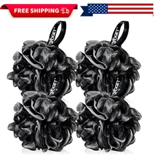 Yoget Charcoal Bath Loofah Sponge, 4 Pack Black 60G Shower Mesh