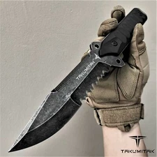 Takumitak 11" Hunting Gear Full Tang D2 Blade Kydex G10 Handle Fixed Blade Knife