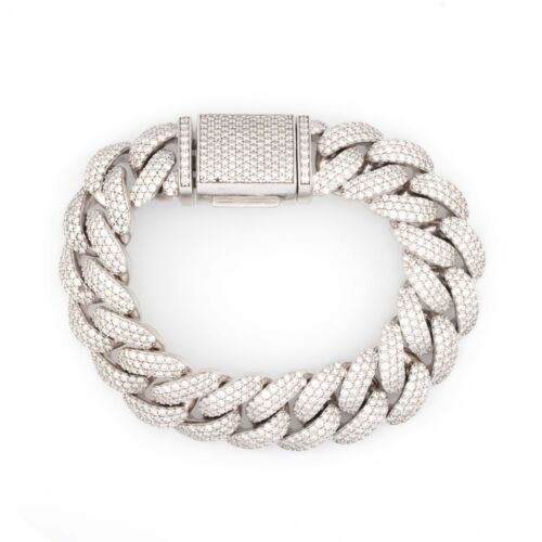17MM 10k White Gold 3 Row Honeycomb 13.75CTW Diamond Cuban 130.23g Bracelet - 8" - Picture 2 of 7