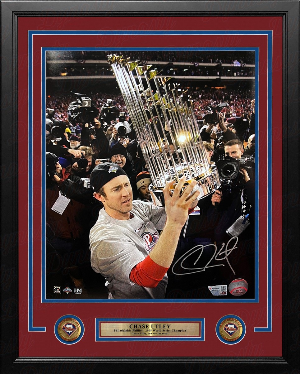 Chase Utley World Series Trophy Phillies Autographed 11x14 Framed