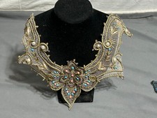Lot vintage antique Victorian Edwardian METALLIC Embroidered Lace Bead COLLAR