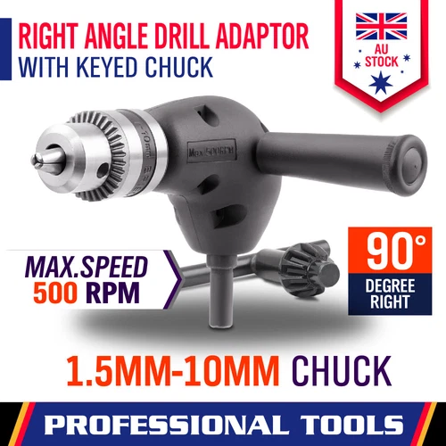 90° Degree Right Angle Drill Attachment  1/4" Drive Adapter With Chuck Key