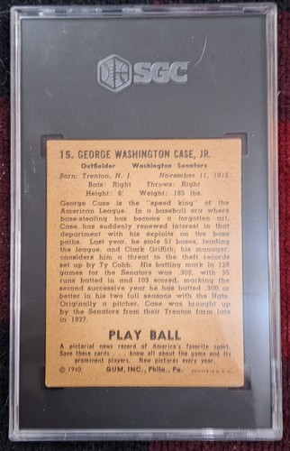 1940 Play Ball GEORGE CASE SGC 4 VG-EX Senators OF; A. L. SB Leader ...