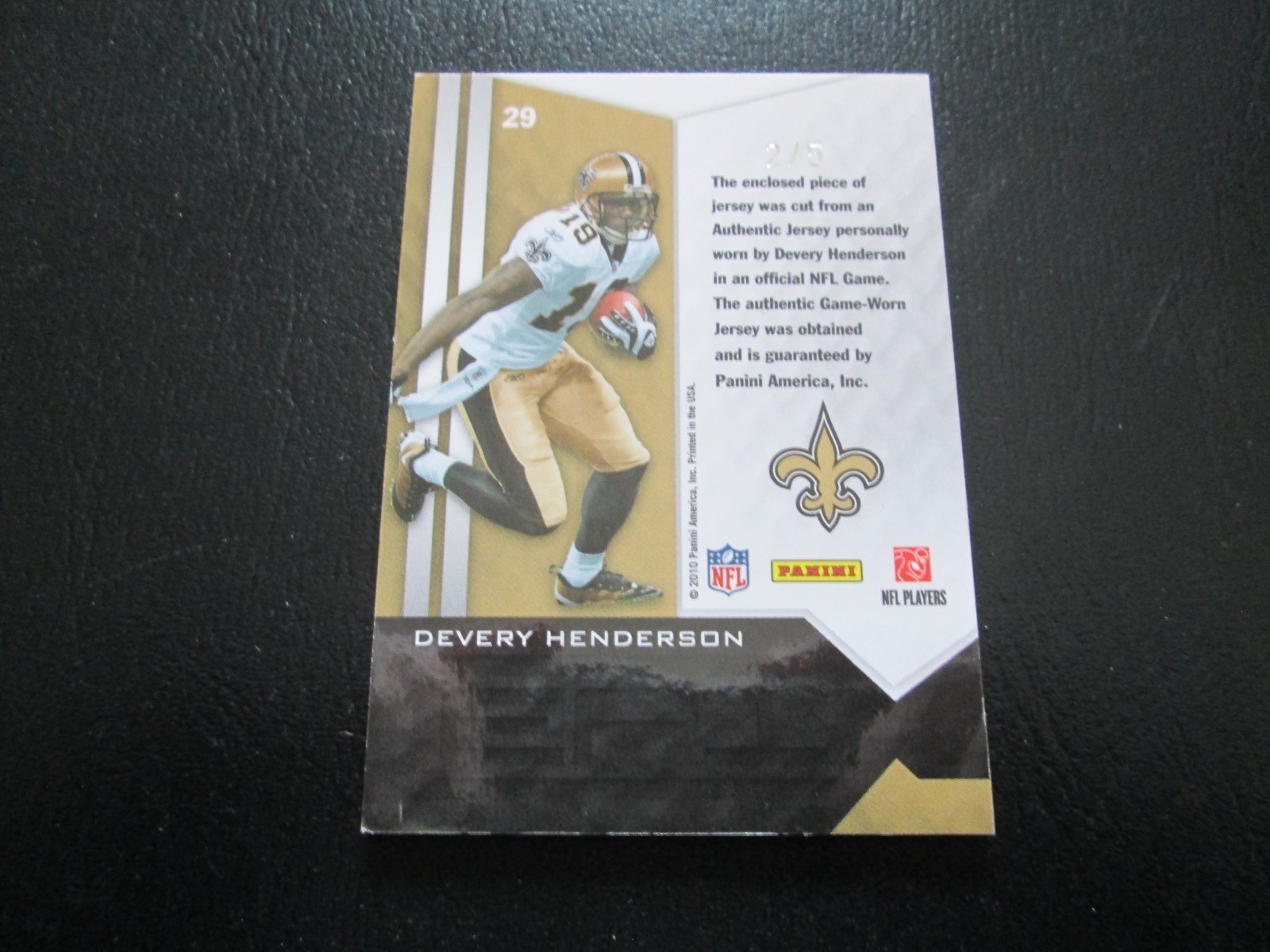 DEVERY HENDERSON 2010 EPIX GAME USED PRIME REEBOK JERSEY PATCH CARD #2/5 view 4